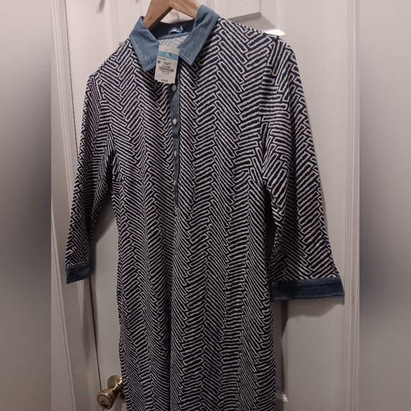 J Mclaughlin Elena Catalina Cloth Shift Dress Womens Sleeve Collared Navy Blue - Picture 2 of 7
